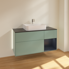 Тумба под раковину Villeroy & Boch Finion 120х50,1 см с подсветкой МДФ оливковый матовый лак/стекло черное матовое G172HGGM