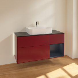 Тумба под раковину Villeroy & Boch Finion 120х50,1 см с подсветкой МДФ пион матовый лак/стекло черное матовое G172HGHB