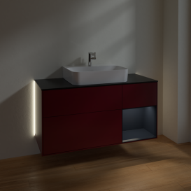 Тумба под раковину Villeroy & Boch Finion 120х50,1 см с подсветкой МДФ пион матовый лак/стекло черное матовое G172HGHB