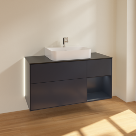 Тумба под раковину Villeroy & Boch Finion 120х50,1 см с подсветкой МДФ темно-синий матовый лак/стекло черное матовое G172HGHG