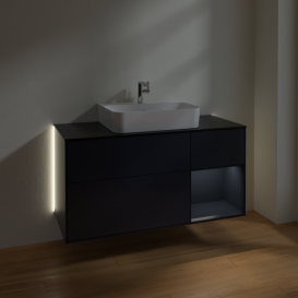Тумба под раковину Villeroy & Boch Finion 120х50,1 см с подсветкой МДФ темно-синий матовый лак/стекло черное матовое G172HGHG