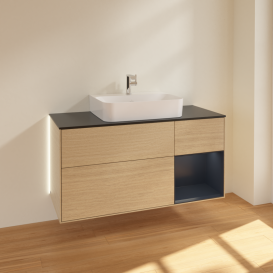 Тумба под раковину Villeroy & Boch Finion 120х50,1 см с подсветкой МДФ шпон дуба/стекло черное матовое G172HGPC