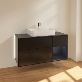 Тумба под раковину Villeroy & Boch Finion 120х50,1 см с подсветкой МДФ черный матовый лак/стекло черное матовое G172HGPD