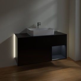 Тумба под раковину Villeroy & Boch Finion 120х50,1 см с подсветкой МДФ черный матовый лак/стекло черное матовое G172HGPD