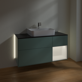 Тумба под раковину Villeroy & Boch Finion 120х50,1 см с подсветкой МДФ оливковый матовый лак/стекло черное матовое G172MTGM