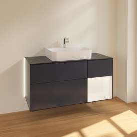 Тумба под раковину Villeroy & Boch Finion 120х50,1 см с подсветкой МДФ темно-синий матовый лак/стекло черное матовое G172MTHG