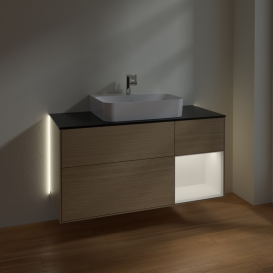 Тумба под раковину Villeroy & Boch Finion 120х50,1 см с подсветкой МДФ шпон дуба/стекло черное матовое G172MTPC