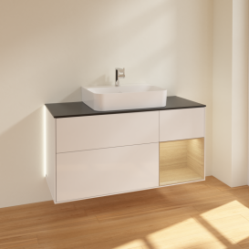 Тумба под раковину Villeroy & Boch Finion 120х50,1 см с подсветкой МДФ глянцевый белый лак/стекло черное матовое G172PCGF