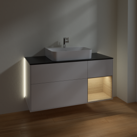 Тумба под раковину Villeroy & Boch Finion 120х50,1 см с подсветкой МДФ глянцевый белый лак/стекло черное матовое G172PCGF