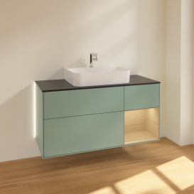 Тумба под раковину Villeroy & Boch Finion 120х50,1 см с подсветкой МДФ оливковый матовый лак/стекло черное матовое G172PCGM