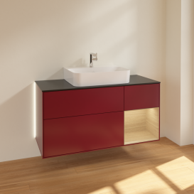 Тумба под раковину Villeroy & Boch Finion 120х50,1 см с подсветкой МДФ пион матовый лак/стекло черное матовое G172PCHB