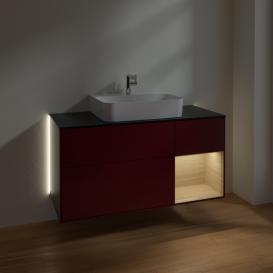 Тумба под раковину Villeroy & Boch Finion 120х50,1 см с подсветкой МДФ пион матовый лак/стекло черное матовое G172PCHB