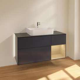 Тумба под раковину Villeroy & Boch Finion 120х50,1 см с подсветкой МДФ темно-синий матовый лак/стекло черное матовое G172PCHG