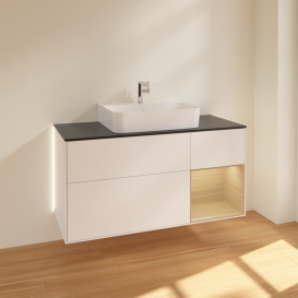 Тумба под раковину Villeroy & Boch Finion 120х50,1 см с подсветкой МДФ белый матовый лак/стекло черное матовое G172PCMT