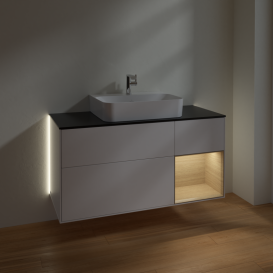 Тумба под раковину Villeroy & Boch Finion 120х50,1 см с подсветкой МДФ белый матовый лак/стекло черное матовое G172PCMT