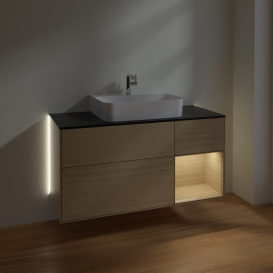 Тумба под раковину Villeroy & Boch Finion 120х50,1 см с подсветкой МДФ шпон дуба/стекло черное матовое G172PCPC