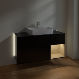 Тумба под раковину Villeroy & Boch Finion 120х50,1 см с подсветкой МДФ черный матовый лак/стекло черное матовое G172PCPD