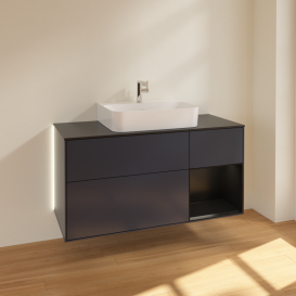 Тумба під раковину Villeroy & Boch Finion 120х50,1 см із підсвічуванням МДФ темно-синій матовий лак/скло чорне матове G172PDHG