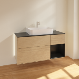 Тумба под раковину Villeroy & Boch Finion 120х50,1 см с подсветкой МДФ шпон дуба/стекло черное матовое G172PDPC
