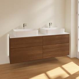 Тумба под раковину Villeroy & Boch Finion 160х50,1 см с подсветкой МДФ шпон грецкого ореха/стекло белое матовое G18100GN