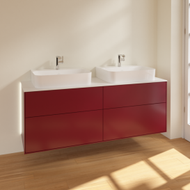 Тумба под раковину Villeroy & Boch Finion 160х50,1 см с подсветкой МДФ пион матовый лак/стекло белое матовое G18100HB