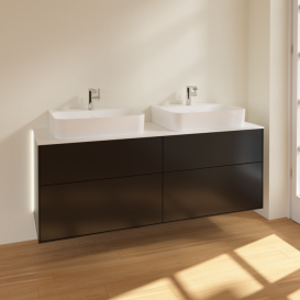 Тумба под раковину Villeroy & Boch Finion 160х50,1 см с подсветкой МДФ черный матовый лак/стекло белое матовое G18100PD