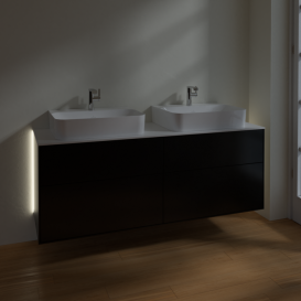 Тумба под раковину Villeroy & Boch Finion 160х50,1 см с подсветкой МДФ черный матовый лак/стекло белое матовое G18100PD