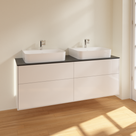 Тумба под раковину Villeroy & Boch Finion 160х50,1 см с подсветкой МДФ глянцевый белый лак/стекло черное матовое G18200GF