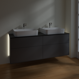 Тумба под раковину Villeroy & Boch Finion 160х50,1 см с подсветкой МДФ антрацит матовый лак/стекло черное матовое G18200GK