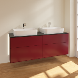 Тумба под раковину Villeroy & Boch Finion 160х50,1 см с подсветкой МДФ пион матовый лак/стекло черное матовое G18200HB