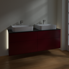 Тумба под раковину Villeroy & Boch Finion 160х50,1 см с подсветкой МДФ пион матовый лак/стекло черное матовое G18200HB