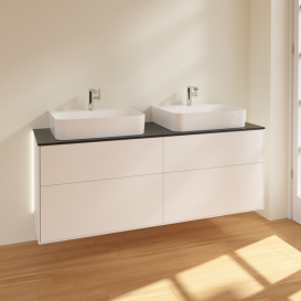 Тумба под раковину Villeroy & Boch Finion 160х50,1 см с подсветкой МДФ белый матовый лак/стекло черное матовое G18200MT