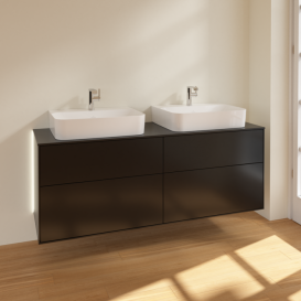 Тумба под раковину Villeroy & Boch Finion 160х50,1 см с подсветкой МДФ черный матовый лак/стекло черное матовое G18200PD