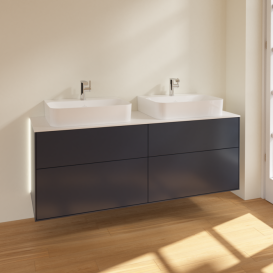 Тумба под раковину Villeroy & Boch Finion 160х50,1 см с подсветкой МДФ темно-синий матовый лак/стекло белое матовое G18100HG