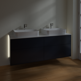 Тумба под раковину Villeroy & Boch Finion 160х50,1 см с подсветкой МДФ темно-синий матовый лак/стекло белое матовое G18100HG