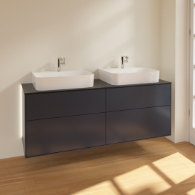 Тумба под раковину Villeroy & Boch Finion 160х50,1 см с подсветкой МДФ темно-синий матовый лак/стекло черное матовое G18200HG