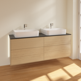 Тумба під раковину Villeroy & Boch Finion 160х50,1 см із підсвічуванням МДФ шпон дуба/скло чорне матове  G18200PC