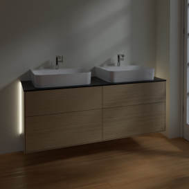 Тумба под раковину Villeroy & Boch Finion 160х50,1 см с подсветкой МДФ шпон дуба/стекло черное матовое G18200PC