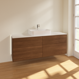 Тумба под раковину Villeroy & Boch Finion 160х50,1 см с подсветкой МДФ шпон грецкого ореха/стекло белое матовое G19100GN