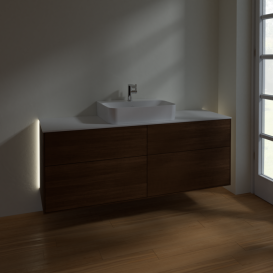 Тумба под раковину Villeroy & Boch Finion 160х50,1 см с подсветкой МДФ шпон грецкого ореха/стекло белое матовое G19100GN