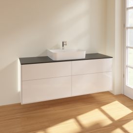 Тумба под раковину Villeroy & Boch Finion 160х50,1 см с подсветкой МДФ глянцевый белый лак/стекло черное матовое G19200GF