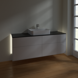 Тумба под раковину Villeroy & Boch Finion 160х50,1 см с подсветкой МДФ глянцевый белый лак/стекло черное матовое G19200GF