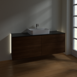 Тумба под раковину Villeroy & Boch Finion 160х50,1 см с подсветкой МДФ шпон грецкого ореха/стекло черное матовое G19200GN