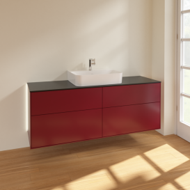 Тумба под раковину Villeroy & Boch Finion 160х50,1 см с подсветкой МДФ пион матовый лак/стекло черное матовое G19200HB