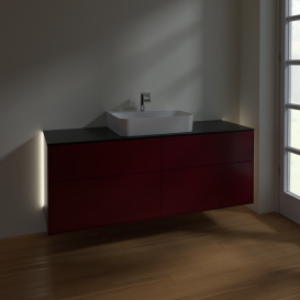 Тумба под раковину Villeroy & Boch Finion 160х50,1 см с подсветкой МДФ пион матовый лак/стекло черное матовое G19200HB