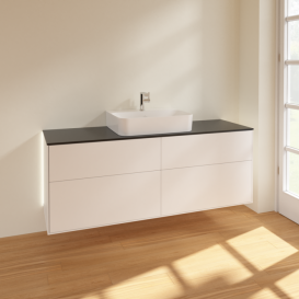 Тумба под раковину Villeroy & Boch Finion 160х50,1 см с подсветкой МДФ белый матовый лак/стекло черное матовое G19200MT