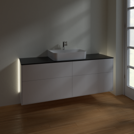 Тумба под раковину Villeroy & Boch Finion 160х50,1 см с подсветкой МДФ белый матовый лак/стекло черное матовое G19200MT