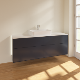 Тумба под раковину Villeroy & Boch Finion 160х50,1 см с подсветкой МДФ темно-синий матовый лак/стекло белое матовое G19100HG