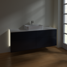 Тумба под раковину Villeroy & Boch Finion 160х50,1 см с подсветкой МДФ темно-синий матовый лак/стекло белое матовое G19100HG