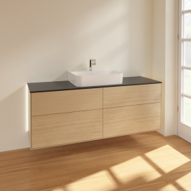 Тумба под раковину Villeroy & Boch Finion 160х50,1 см с подсветкой МДФ шпон дуба/стекло черное матовое G19200PC